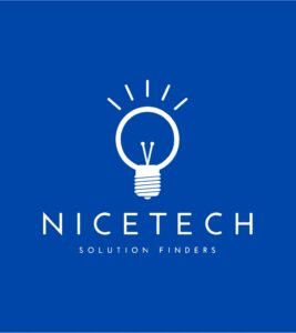 logo nicetech orientation verticale sous fond bleu